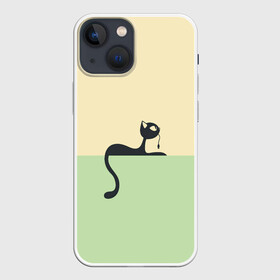 Чехол для iPhone 13 mini с принтом Чёрный кот на ярком фоне в Белгороде,  |  | арт | вектор | горизонтальный рисунок | горизонтальный узор | жёлтый | зеленый | кот | котёнок | кошка | рисунок | чёрная кошка | чёрный | чёрный кот | чёрный котёнок