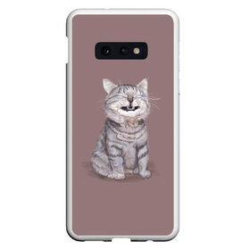 Чехол для Samsung S10E с принтом Котёнок ыыы в Белгороде, Силикон | Область печати: задняя сторона чехла, без боковых панелей | Тематика изображения на принте: арт | кот | котёнок | кошка | мем | мемный кот | мемный котенок | мэм | мэмный котёнок | рисунок | серый | серый кот | тёмный | фиолетовый