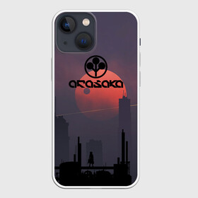 Чехол для iPhone 13 mini с принтом Cyberpunk 2077   (Arasaka) в Белгороде,  |  | arasaka | cyberpunk 2077 | cyberpunk 2077 (arasaka) | город | игра | луна | минимализм | рисунок