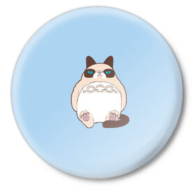 Значок с принтом Тоторный кот в Белгороде,  металл | круглая форма, металлическая застежка в виде булавки | Тематика изображения на принте: grumpy cat | белый | кот тоторо | кот. недовольный кот | крем | мило | милота | мимишка | тоторо