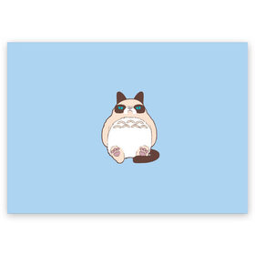Поздравительная открытка с принтом Тоторный кот в Белгороде, 100% бумага | плотность бумаги 280 г/м2, матовая, на обратной стороне линовка и место для марки
 | Тематика изображения на принте: grumpy cat | белый | кот тоторо | кот. недовольный кот | крем | мило | милота | мимишка | тоторо