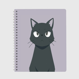 Тетрадь с принтом Чёрный кот в Белгороде, 100% бумага | 48 листов, плотность листов — 60 г/м2, плотность картонной обложки — 250 г/м2. Листы скреплены сбоку удобной пружинной спиралью. Уголки страниц и обложки скругленные. Цвет линий — светло-серый
 | аниме | аниме кот | арт | кёрный котёнок | кот | котёнок | кошка | рисунок | чёрная кошка | черный кот | черный котенок