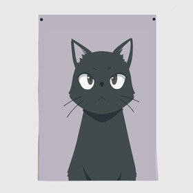 Постер с принтом Чёрный кот в Белгороде, 100% бумага
 | бумага, плотность 150 мг. Матовая, но за счет высокого коэффициента гладкости имеет небольшой блеск и дает на свету блики, но в отличии от глянцевой бумаги не покрыта лаком | аниме | аниме кот | арт | кёрный котёнок | кот | котёнок | кошка | рисунок | чёрная кошка | черный кот | черный котенок