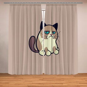 Фотошторы с принтом Великий Grumpy Cat в Белгороде, Блэкаут (светозащита 90%) / Габардин (светозащита 40% | 2 полотна шириной по 145 см; Высота 200-300 см; Крепление: шторная лента (на крючки); | grumpy cat | арт | кот | кот grumpy cat | котёнок | кошка | недовольный кот | рисунок
