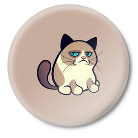 Значок с принтом Великий Grumpy Cat в Белгороде,  металл | круглая форма, металлическая застежка в виде булавки | grumpy cat | арт | кот | кот grumpy cat | котёнок | кошка | недовольный кот | рисунок