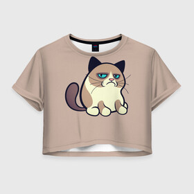 Женская футболка Crop-top 3D с принтом Великий Grumpy Cat в Белгороде, 100% полиэстер | круглая горловина, длина футболки до линии талии, рукава с отворотами | grumpy cat | арт | кот | кот grumpy cat | котёнок | кошка | недовольный кот | рисунок