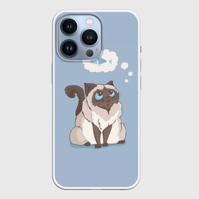 Чехол для iPhone 13 Pro с принтом Голодный котейка в Белгороде,  |  | арт | бирманская кошка | бирманский кот | бирманский котёнок | голодный | кот | котёнок | кошка | мечтательный | мысли | рисунок | рыба | рыбка