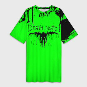 Платье-футболка 3D с принтом Death Note logo black and green в Белгороде,  |  | Тематика изображения на принте: anime | death note | kira | manga | ryuk | аниме | герой | детектив | детнот | детх нот | детхнот | дэсу ното | иероглиф | кандзи | кира | манга | миса | риюк | рьюзаки | рюзаки | рюк | синигами | тетрадка | эл | э