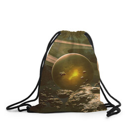 Рюкзак-мешок 3D с принтом Saturn в Белгороде, 100% полиэстер | плотность ткани — 200 г/м2, размер — 35 х 45 см; лямки — толстые шнурки, застежка на шнуровке, без карманов и подкладки | cosmos | meteorite | saturn | space | космос | метеорит | пространство | сатурн