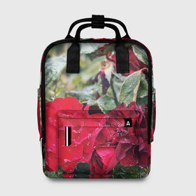 Женский рюкзак 3D с принтом Red Roses в Белгороде, 100% полиэстер | лямки с регулируемой длиной, сверху ручки, чтобы рюкзак нести как сумку. Основное отделение закрывается на молнию, как и внешний карман. Внутри два дополнительных кармана, один из которых закрывается на молнию. По бокам два дополнительных кармашка, куда поместится маленькая бутылочка
 | bush | floral | flower | garden | green | nature | red roses | бутоны | красная роза | куст | листья | природа | роза | сад | цветение | цветок | цветы