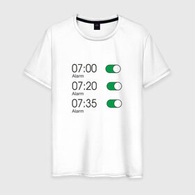 Мужская футболка хлопок с принтом Будильник в Белгороде, 100% хлопок | прямой крой, круглый вырез горловины, длина до линии бедер, слегка спущенное плечо. | 7 утра | alarm | time | будильник | время | необычный | работа | семь часов | тикалки | тревога | утро | час | часики | часовой пояс | часы
