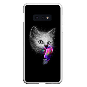 Чехол для Samsung S10E с принтом Котейка с мороженным в Белгороде, Силикон | Область печати: задняя сторона чехла, без боковых панелей | Тематика изображения на принте: арт | кот | котёнок | кошка | мороженное | рисунок | серая кошка | серый кот | серый котёнок | чёрный | яркие цвета
