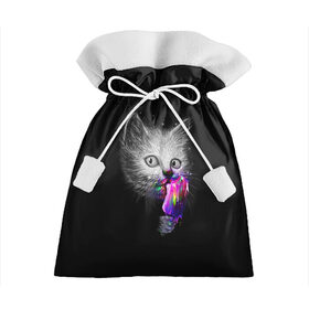 Подарочный 3D мешок с принтом Котейка с мороженным в Белгороде, 100% полиэстер | Размер: 29*39 см | арт | кот | котёнок | кошка | мороженное | рисунок | серая кошка | серый кот | серый котёнок | чёрный | яркие цвета