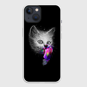 Чехол для iPhone 13 с принтом Котейка с мороженным в Белгороде,  |  | арт | кот | котёнок | кошка | мороженное | рисунок | серая кошка | серый кот | серый котёнок | чёрный | яркие цвета