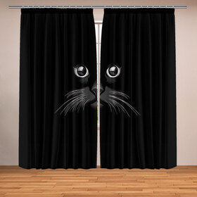 Фотошторы с принтом Кошачья моська в Белгороде, Блэкаут (светозащита 90%) / Габардин (светозащита 40% | 2 полотна шириной по 145 см; Высота 200-300 см; Крепление: шторная лента (на крючки); | арт | вектор | кот | котёнок | кошка | рисунок | черная кошка | чёрный | черный кот | черный котенок