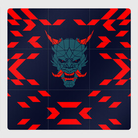 Магнитный плакат 3Х3 с принтом демон они в Белгороде, Полимерный материал с магнитным слоем | 9 деталей размером 9*9 см | демон | киберпанк | маска | они | самурай | хання | япония
