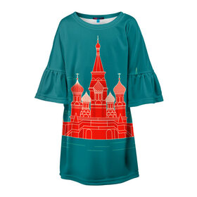 Детское платье 3D с принтом Москва в Белгороде, 100% полиэстер | прямой силуэт, чуть расширенный к низу. Круглая горловина, на рукавах — воланы | Тематика изображения на принте: красная площадь | кремль | москва | патриот | россия | туризм