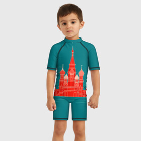 Детский купальный костюм 3D с принтом Москва в Белгороде, Полиэстер 85%, Спандекс 15% | застежка на молнии на спине | красная площадь | кремль | москва | патриот | россия | туризм
