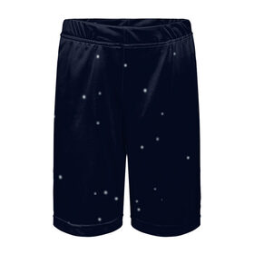 Детские спортивные шорты 3D с принтом Ночное небо в Белгороде,  100% полиэстер
 | пояс оформлен широкой мягкой резинкой, ткань тянется
 | Тематика изображения на принте: звёзды | мерцание | небо | ночь | синий | сияние | тёмный | чёрный