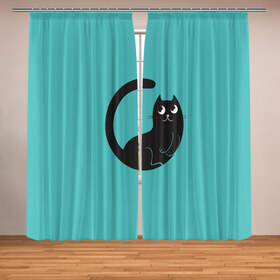 Фотошторы с принтом Чёрный котя в Белгороде, Блэкаут (светозащита 90%) / Габардин (светозащита 40% | 2 полотна шириной по 145 см; Высота 200-300 см; Крепление: шторная лента (на крючки); | арт | бирюзовый | вектор | зеленый | кот | котёнок | кошка | рисунок | чёрная кошка | чёрный | чёрный кот | чёрный котёнок
