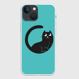 Чехол для iPhone 13 mini с принтом Чёрный котя в Белгороде,  |  | арт | бирюзовый | вектор | зеленый | кот | котёнок | кошка | рисунок | чёрная кошка | чёрный | чёрный кот | чёрный котёнок