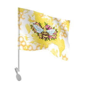 Флаг для автомобиля с принтом Пчела в Белгороде, 100% полиэстер | Размер: 30*21 см | крылья | мёд | оса | пчела | пчёлы | соты | цветы