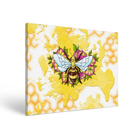 Холст прямоугольный с принтом Пчела в Белгороде, 100% ПВХ |  | крылья | мёд | оса | пчела | пчёлы | соты | цветы