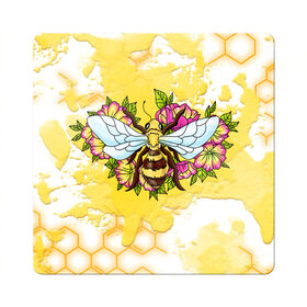 Магнит виниловый Квадрат с принтом Пчела в Белгороде, полимерный материал с магнитным слоем | размер 9*9 см, закругленные углы | крылья | мёд | оса | пчела | пчёлы | соты | цветы