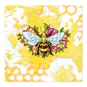 Магнитный плакат 3Х3 с принтом Пчела в Белгороде, Полимерный материал с магнитным слоем | 9 деталей размером 9*9 см | Тематика изображения на принте: крылья | мёд | оса | пчела | пчёлы | соты | цветы