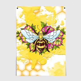 Постер с принтом Пчела в Белгороде, 100% бумага
 | бумага, плотность 150 мг. Матовая, но за счет высокого коэффициента гладкости имеет небольшой блеск и дает на свету блики, но в отличии от глянцевой бумаги не покрыта лаком | крылья | мёд | оса | пчела | пчёлы | соты | цветы