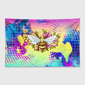 Флаг-баннер с принтом Пчела и цветы в Белгороде, 100% полиэстер | размер 67 х 109 см, плотность ткани — 95 г/м2; по краям флага есть четыре люверса для крепления | космос | пчела | пчёлка | пчёлы | туманность | цветы