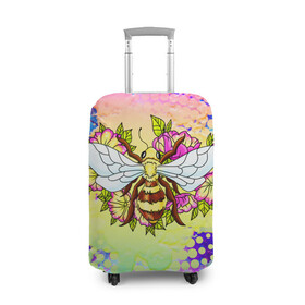 Чехол для чемодана 3D с принтом Пчела и цветы в Белгороде, 86% полиэфир, 14% спандекс | двустороннее нанесение принта, прорези для ручек и колес | космос | пчела | пчёлка | пчёлы | туманность | цветы