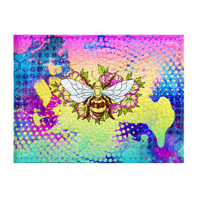 Обложка для студенческого билета с принтом Пчела и цветы в Белгороде, натуральная кожа | Размер: 11*8 см; Печать на всей внешней стороне | Тематика изображения на принте: космос | пчела | пчёлка | пчёлы | туманность | цветы