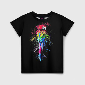 Детская футболка 3D с принтом Попугай в Белгороде, 100% гипоаллергенный полиэфир | прямой крой, круглый вырез горловины, длина до линии бедер, чуть спущенное плечо, ткань немного тянется | Тематика изображения на принте: bird | colors | eweryday | life | nature | ара | креатив | повседневный стиль | попугай | природа | птица | радуга | разноцветный | темный