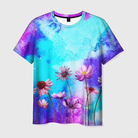 Мужская футболка 3D с принтом Цветов аромат в Белгороде, 100% полиэфир | прямой крой, круглый вырез горловины, длина до линии бедер | flowers | акварельные | бабочки | бутоны | градиент | искусство | картины | краски | красочные | лепестки | лучшая | любимая | небеса | облака | пейзаж | подарок | поле | полевые | природа | растения