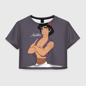 Женская футболка Crop-top 3D с принтом Аладдин в Белгороде, 100% полиэстер | круглая горловина, длина футболки до линии талии, рукава с отворотами | aladdin | disney | vdkimel | аладдин | алладин | дисней