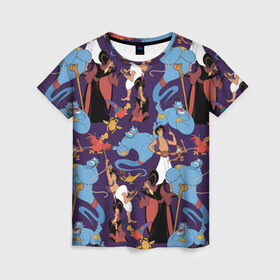 Женская футболка 3D с принтом Aladdin в Белгороде, 100% полиэфир ( синтетическое хлопкоподобное полотно) | прямой крой, круглый вырез горловины, длина до линии бедер | abu | aladdin | genie | iago | jafar | vdkimel | абу | аладдин | джафар | джин | яго