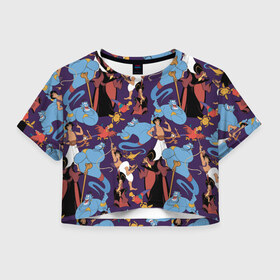 Женская футболка Crop-top 3D с принтом Aladdin в Белгороде, 100% полиэстер | круглая горловина, длина футболки до линии талии, рукава с отворотами | abu | aladdin | genie | iago | jafar | vdkimel | абу | аладдин | джафар | джин | яго