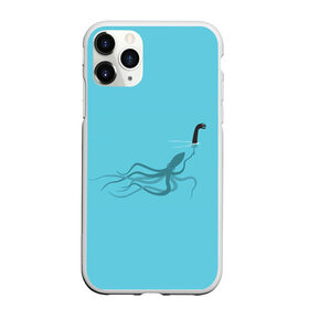 Чехол для iPhone 11 Pro матовый с принтом Тайна Лох-несского чудовища в Белгороде, Силикон |  | арт | море | осьминог | рисунок | синий | шутка