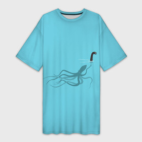Платье-футболка 3D с принтом Тайна Лох несского чудовища в Белгороде,  |  | арт | море | осьминог | рисунок | синий | шутка