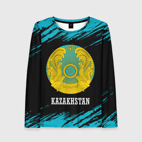 Женский лонгслив 3D с принтом KAZAKHSTAN / КАЗАХСТАН в Белгороде, 100% полиэстер | длинные рукава, круглый вырез горловины, полуприлегающий силуэт | flag | kazakhstan | qazaqstan | герб | захах | казахстан | кахахи | лого | нур султан | республика | символ | страна | флаг