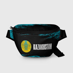 Поясная сумка 3D с принтом KAZAKHSTAN / КАЗАХСТАН в Белгороде, 100% полиэстер | плотная ткань, ремень с регулируемой длиной, внутри несколько карманов для мелочей, основное отделение и карман с обратной стороны сумки застегиваются на молнию | flag | kazakhstan | qazaqstan | герб | захах | казахстан | кахахи | лого | нур султан | республика | символ | страна | флаг