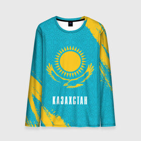 Мужской лонгслив 3D с принтом КАЗАХСТАН / KAZAKHSTAN в Белгороде, 100% полиэстер | длинные рукава, круглый вырез горловины, полуприлегающий силуэт | flag | kazakhstan | qazaqstan | герб | захах | казахстан | кахахи | лого | нур султан | республика | символ | страна | флаг