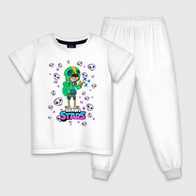 Детская пижама хлопок с принтом Brawl STARS(Леон) в Белгороде, 100% хлопок |  брюки и футболка прямого кроя, без карманов, на брюках мягкая резинка на поясе и по низу штанин
 | Тематика изображения на принте: brawl | leon | moba | stars | supercell | игра | коллаж | леон | паттерн