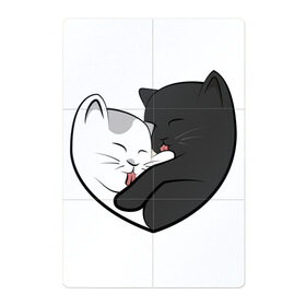 Магнитный плакат 2Х3 с принтом Влюблённые котики в Белгороде, Полимерный материал с магнитным слоем | 6 деталей размером 9*9 см | арт | белая кошка | белый кот | влюблённые | кот | кот и кошка | кошка | любовь | пара | рисунок | чёрная кошка | чёрный кот