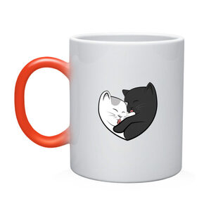 Кружка хамелеон с принтом Влюблённые котики в Белгороде, керамика | меняет цвет при нагревании, емкость 330 мл | арт | белая кошка | белый кот | влюблённые | кот | кот и кошка | кошка | любовь | пара | рисунок | чёрная кошка | чёрный кот
