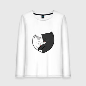 Женский лонгслив хлопок с принтом Влюблённые котики в Белгороде, 100% хлопок |  | арт | белая кошка | белый кот | влюблённые | кот | кот и кошка | кошка | любовь | пара | рисунок | чёрная кошка | чёрный кот