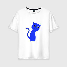 Женская футболка хлопок Oversize с принтом Котик в Белгороде, 100% хлопок | свободный крой, круглый ворот, спущенный рукав, длина до линии бедер
 | cat | животные | кот | котик | кошка | милград | милый | питомец | рисунок | синий кот