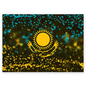Поздравительная открытка с принтом КАЗАХСТАН / KAZAKHSTAN в Белгороде, 100% бумага | плотность бумаги 280 г/м2, матовая, на обратной стороне линовка и место для марки
 | Тематика изображения на принте: flag | kazakhstan | qazaqstan | герб | захах | казахстан | кахахи | лого | нур султан | республика | символ | страна | флаг