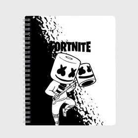 Тетрадь с принтом FORTNITE MARSHMELLO в Белгороде, 100% бумага | 48 листов, плотность листов — 60 г/м2, плотность картонной обложки — 250 г/м2. Листы скреплены сбоку удобной пружинной спиралью. Уголки страниц и обложки скругленные. Цвет линий — светло-серый
 | archetype | fortnite | fortnite x | game | ikonik | marshmello | raven | архетип | ворон | игра | иконик | маршмелло | фортнайт